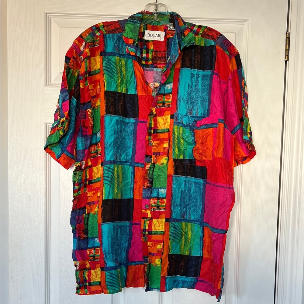 🌴vacation pick🌴Men's Silk Multicolor Patchwork Shirt